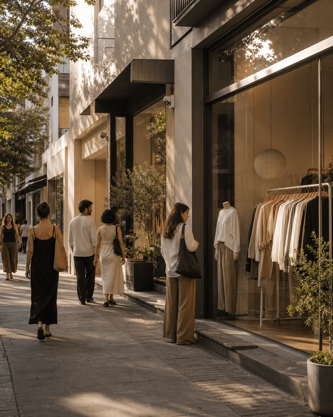 Rua com pequenas lojas de moda